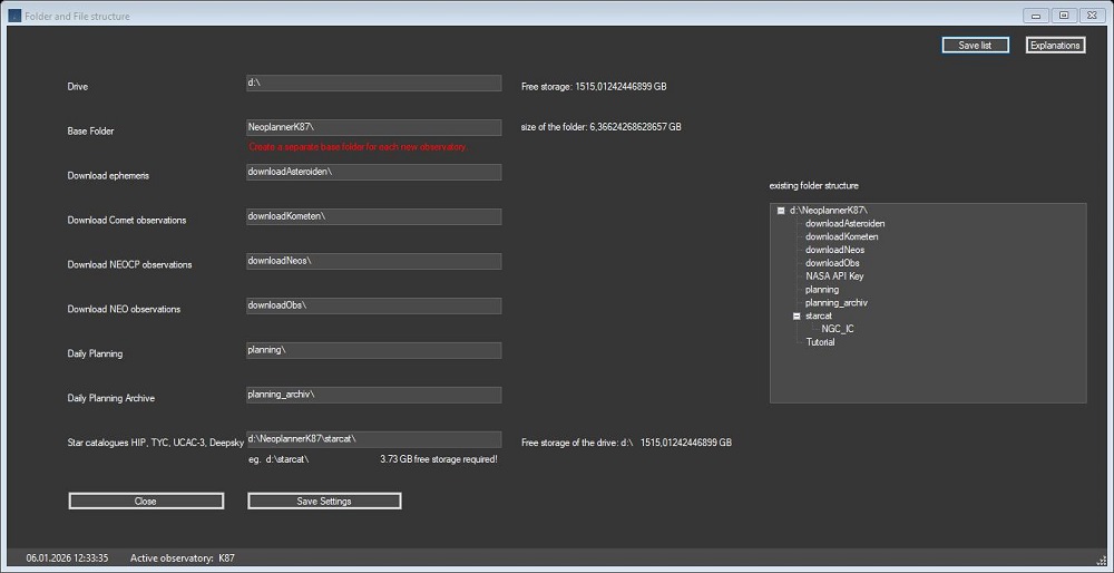 NEO Planner folder and file structure settings